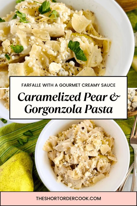 Caramelized Pear & Gorgonzola Pasta - The Short Order Cook Pear And Gorgonzola, Pear Gorgonzola, Gorgonzola Pasta, Caramelized Pear, White Cheese Sauce, Pear Sauce, Pancetta Pasta, Italian Chopped Salad, Pan Sauce