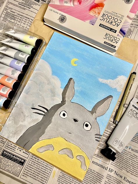 Creds to the first guy who did it. Totoro Painting, Totoro Drawing, Tinta Guache, 3d Art Drawing, Canvas Painting Designs, Cute Paintings, Small Canvas Art, Cute Easy Drawings, Book Art Drawings