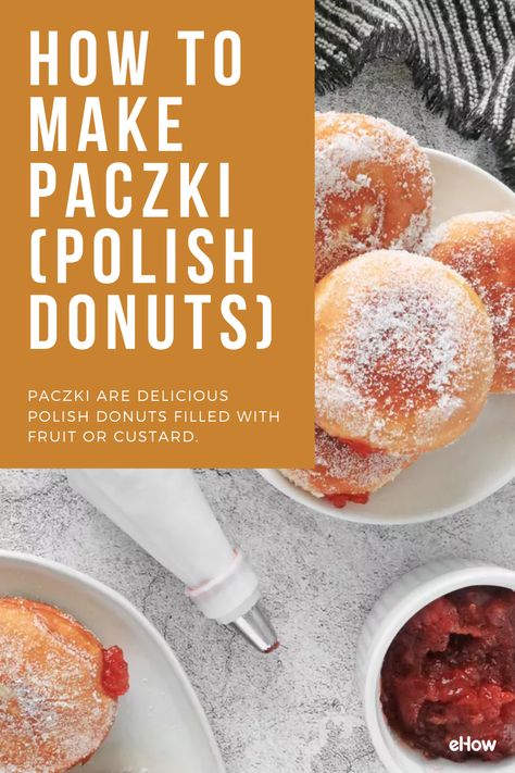 Paczki are delicious Polish donuts filled with fruit or custard. They're traditionally eaten on Fat Tuesday in the United States and Fat Thursday in Poland. However, you don't have to wait for these celebrations (or book a trip to Poland) to enjoy freshly made paczki. With the following recipe, you can make paczki at home complete with your favorite fillings. Enjoy! Ukrainian Donut Recipe, Baked Paczki Recipe, Custard Filled Polish Paczki, Gluten Free Paczki Recipe, Custard Filled Polish Paczki 12 Tomatoes, Polish Paczki Recipes, Easy Paczki Recipe, Paczki Recipe Polish, Polish Donuts Recipes