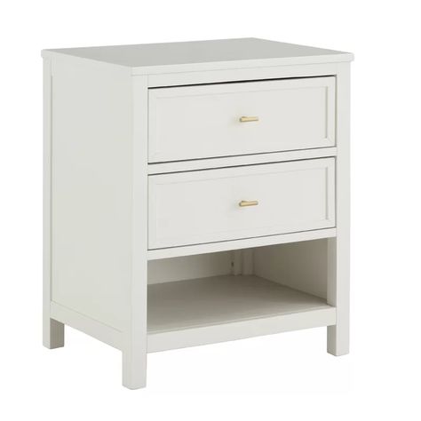 Breakwater Bay Bevers 2 - Drawer Nightstand in White & Reviews | Wayfair Gold Nightstand, Chic Nightstand, Nightstand White, White Nightstand, 2 Drawer Nightstand, Modern Nightstand, Wood Nightstand, Drawer Nightstand, Bottom Shelf