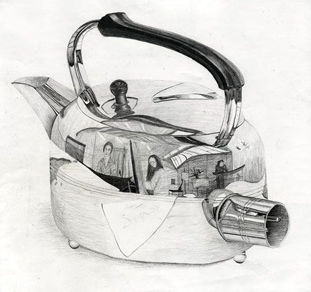 art foundation course studio reflected in the kettle by Julie Oakley, via Flickr Advance Drawing, Reflective Objects, Drawing Subjects, Reflection Drawing, Reflections Art, Distortion Art, Ap Drawing, Teaching Drawing, Reflection Painting