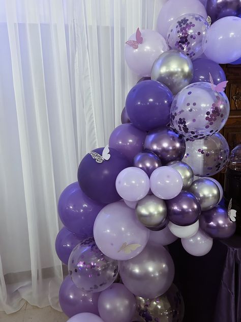 Lilac 21st Birthday Decorations, 18th Birthday Party Ideas Decoration Purple, Butterfly Party Aesthetic, Blue And Purple Bday Decor, Purple And Silver Butterfly Birthday, Purple Butterfly Birthday Decorations, Violet Themed Birthday Party, Purple Aesthetic Birthday Decoration, 30th Birthday Ideas For Women Purple