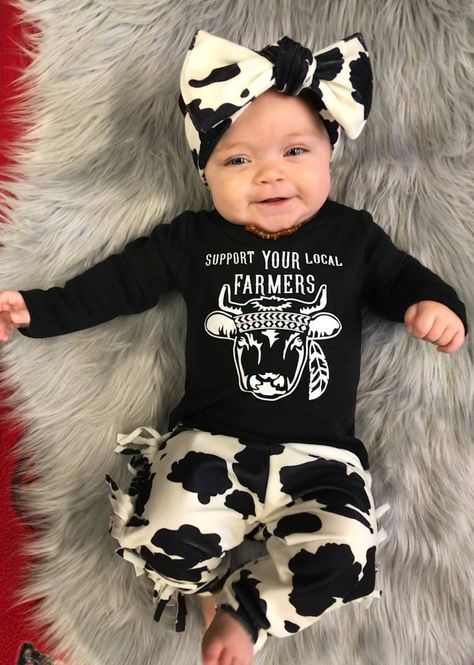 Country Baby Cow Outfit Cute Baby Clothes Baby Girl | Etsy Western Baby Clothes, Country Baby Girl, Cow Outfits, Baby Clothes Country, Western Baby, Baby Kleidung, Cowgirl Outfit, Western Babies, Farm Baby