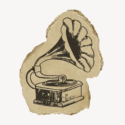 Gramophone drawing, ripped paper ephemera collage element psd | free image by rawpixel.com / Nunny Gramophone Sketch, Random Items To Draw, Gramophone Drawing, Music Paper Crafts, Gramophone Illustration, Music Clipart, Ephemera Collage, Ripped Paper, Music Paper