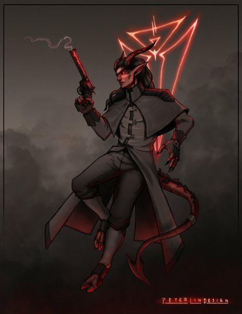 Winged Tiefling Male, Tiefling Gunslinger, Winged Tiefling, Male Tiefling, Dnd Tiefling, D&d Online, Noir Art, Character Artwork, Rpg Characters