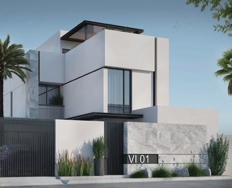 3D House Design Villa Facade Design, Villa Facade, 3d House Design, Villa Exterior, Boundary Wall, Contemporary House Exterior, Facade Architecture Design, Modern Exterior House, Aesthetic Architecture