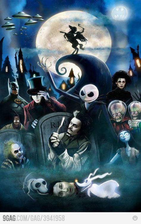 You could just fill a poster with the many and varied faces of Johnny Depp, but I like this too Tim burton Tim Burton Personajes, Tim Burton Tattoo, Tim Burton Characters, The Legend Of Sleepy Hollow, Tim Burton Style, Tim Burton Art, Theme Tattoo, Tim Burton Films, Tim Burton Movie