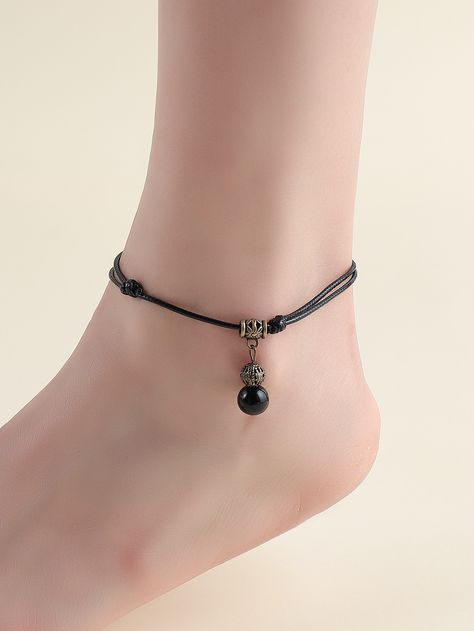 Black Fashionable   Zinc Alloy  Anklet Embellished   Jewelry Black Anklet For Women, Black Anklet, Charm Anklet, Embellished Fashion, Anklet Designs, Bead Projects, Fancy Jewellery, Beaded Anklets, Foot Jewelry