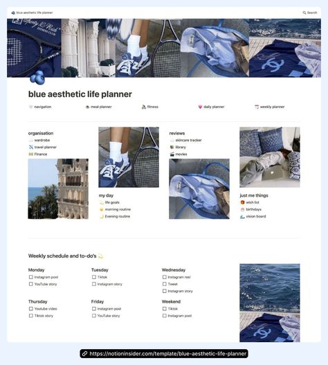 Blue Aesthetic Life Planner Notion Template Notion Aesthetic Blue, Notion Blue Aesthetic, Blue Notion Template, Notion Blue, Aesthetic Daily Planner, Sell Templates, Daily Planner Ideas, Daily Planner Templates, Life Planner Template