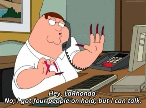 When Peter reminisces on the time he wore acrylic nails. | 26 "Family Guy" Moments Guaranteed To Make You Laugh Every Time Peter Griffin, A Cartoon, A Man, Family Guy, Desk, Nails