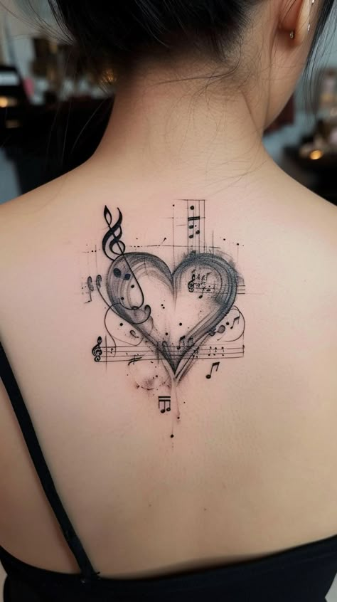 Music Heart Tattoo Designs, Musical Heart Tattoo, Grunge Music Tattoo, Musical Note Tattoos, Music Lover Tattoos, Heart Music Tattoo, Matching Music Tattoos, Music Tattoo Designs For Women, Theater Tattoo Ideas