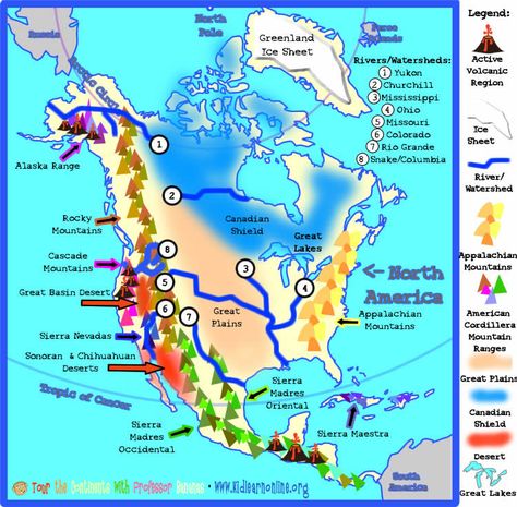 North America Physical Map, Physical Map, North America Map, Geography Map, America Map, Earth Surface, All About Us, Physical Features, Physical Properties