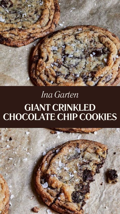 Ina Garten Giant Crinkled Chocolate Chip Cookies Sally’s Baking Recipes Chocolate Chip Cookies, Ina Garten Biscotti, Chocolate Chip Potato Chip Cookies, Abuelita Chocolate Cookies, Claire Saffitz Chocolate Chip Cookies, Ina Garten Cookies Recipes, Dark Chocolate Chip Recipes, Ina Garten Chocolate Chip Cookies, Chocolate Chipless Cookie Recipe