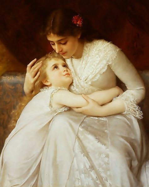 m Emile Munier (French Academic Painter, 1840-1895) Pardon_Mama_-_Emile_Munier Emile Munier, Women In White, Istoria Artei, William Adolphe Bouguereau, Paintings I Love, Oil Painting Reproductions, Painting Reproductions, White Dresses, Mother And Child