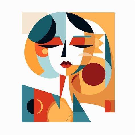 Vector a colorful portrait of a woman wi... | Premium Vector #Freepik #vector #wpap #illustrator #cubism #illustrations Cubism Self Portrait, Cubism Illustration, Cubist Portraits, Cubism Art, Abstract Face Art, Red Circle, Portrait Of A Woman, Portrait Design, Vector Portrait