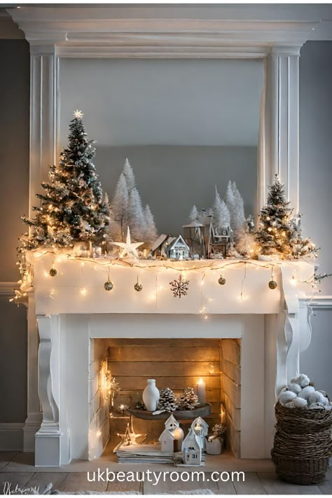 Spruce up your living room for the holidays with festive mantel and fireplace decor! From rustic to modern. Hang stockings with care and style your manteltop with holiday greenery, perfectly placed Christmas trees, candles, garlands and more. Discover ideas to decorate around a TV or over an electric fireplace. With a mantel makeover, you can create a cozy and relaxing space for enjoying the holiday season with family and friends Christmas Lights In Fireplace, Fake Fireplace Ideas Christmas, Christmas Fireplace Decorations With Tv, Santa Ornaments Diy, Classic Christmas Decor Ideas, Fireplace For Christmas, Mantel Makeover, White House Christmas Decorations, Christmas Decor Outside