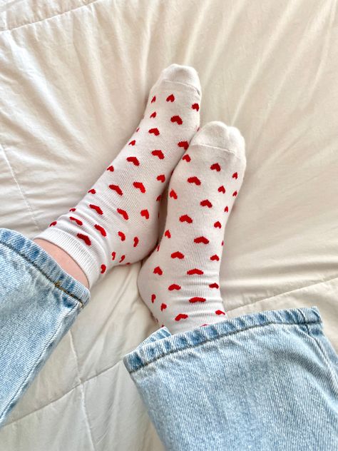 Heart Socks Aesthetic, Sock Ideas, Aesthetic Socks, Valentines Socks, Pretty Socks, Socks Aesthetic, Hat Aesthetic, Heart Socks, Sock Outfits