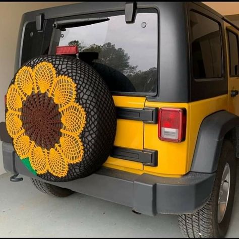 Crochet Spare Tire Cover, Jeep Wrangler Tires, Yellow Jeep, Sainte Chapelle Paris, Sunflower Crochet, Jeep Tire Cover, Blue Jeep, Jeep Mods, Car Deco