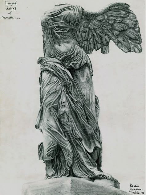 Louvre Drawing, Shakespeare Tattoo, Victory Tattoo, Winged Victory Of Samothrace, Winged Victory, Goddess Of Victory, Angel Drawing, Floral Tattoo Design, Dark Art Illustrations