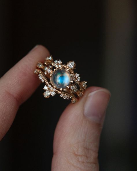 Sofia Zakia’s Instagram post: “Glimmering celestial bodies surrounding the moon🌙 The Moonstone Oracle Ring between the Demeter and Kore ✨ Available through our site💞” Greek Mythology Persephone, Sofia Zakia, The Underworld, Magic Circle, Diamond Star, Pear Diamond, Underworld, How To Make Notes, Jewelry Branding