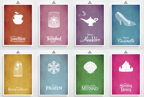 8 x Disney Movie Posters - Disney Princess, Poster, Minimalist Print, Digital Art Print Disney Princess Poster, Minimalista Disney, Disney Symbols, Frozen Mermaid, Princess Poster, Minimalist Movie Posters, Disney Minimalist, Tattoo Disney, Wedding Disney