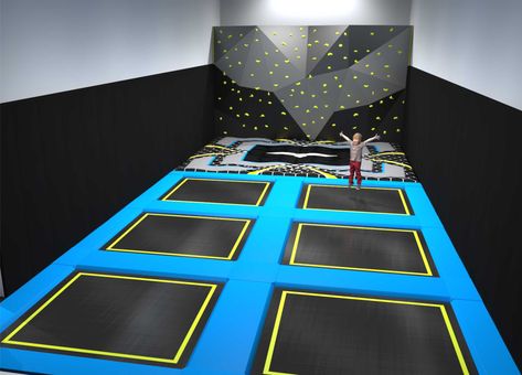 Trampoline Room In House, Indoor Trampoline Playroom, Trampoline House, Secret Rooms In Houses, Trampoline Room, Indoor Climbing Wall, Trampoline Parks, Luxury Villa Design, Home Game Room