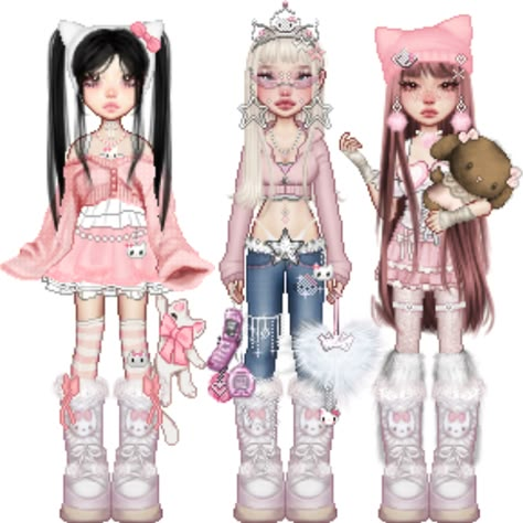 Everskies Sanrio, Sanrio Aesthetic Outfits, Winx Core, Sanrio Outfits, Sanrio Fashion, Everskies Fits, Hello Kitty Y2k, Kawaii Games, Everskies Outfits