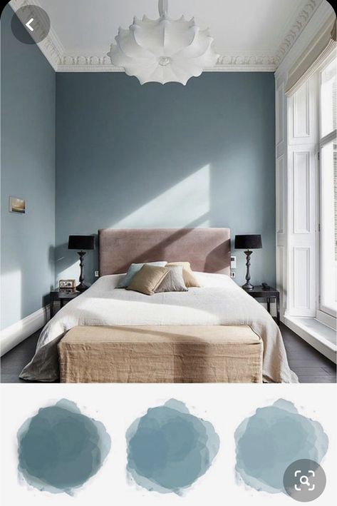 Blue Wall Bedroom, Pastel Blue Wall, Bedroom Paint Color Inspiration, Bedroom Paint Color, Pink Headboard, Beautiful Bedroom Colors, Blue Bedroom Walls, Pastel Bedroom, Soft Bedroom