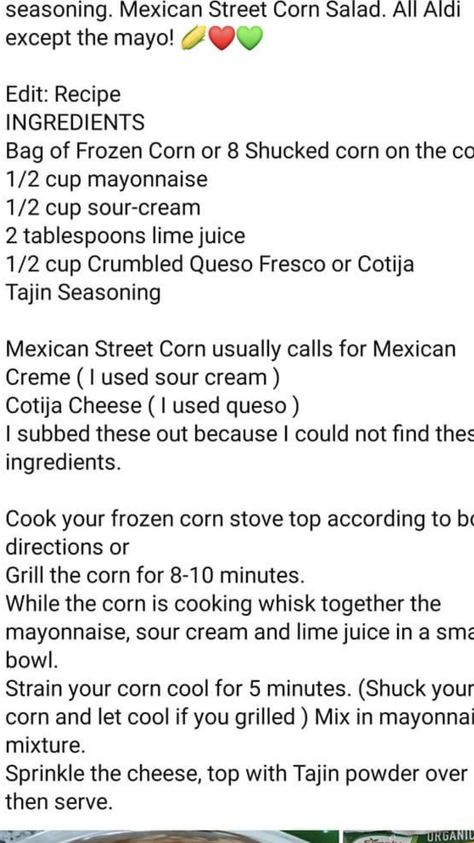 Aldi Street Corn Dip Recipe, Corn Dip Recipes, Mexican Street Corn Salad, Corn Dip, Mexican Street Corn, Street Corn, Frozen Corn, Corn Salads, Dip Recipes