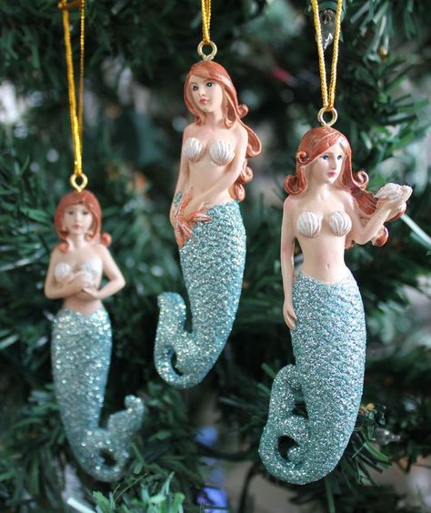 Nautical Christmas Ornaments, Tail Mermaid, Glitter Mermaid, Mermaid Christmas, Mermaid Ornament, Beachy Christmas, Nautical Christmas, Unicorns And Mermaids, Beach Cottage Decor