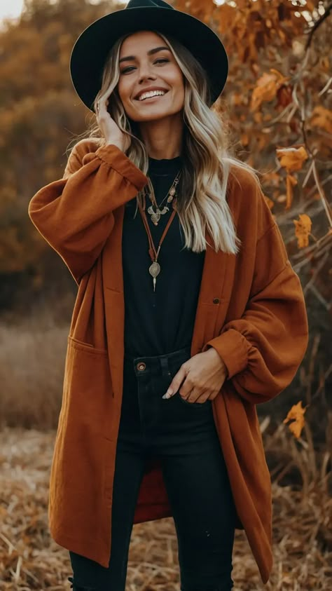 Modern Boho Wardrobe, Modern Hipster Outfits, Modern Western Wear For Women, Edgy Boho Outfits Fall, Boho Fall Outfits Casual, Cozy Chic Aesthetic, Sophisticated Boho Fashion, Western Fall Outfits Women, Boho Chic Fall Outfits