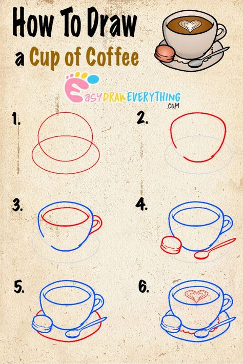 A Cup Of Coffee Drawing, Cup Of Coffee Drawing, Chalk Art Coffee, Drawing Cup, Odyssey Art, Coffee Cup Drawing, Draw Food, Coffee Cup Art, Easy Drawings For Beginners