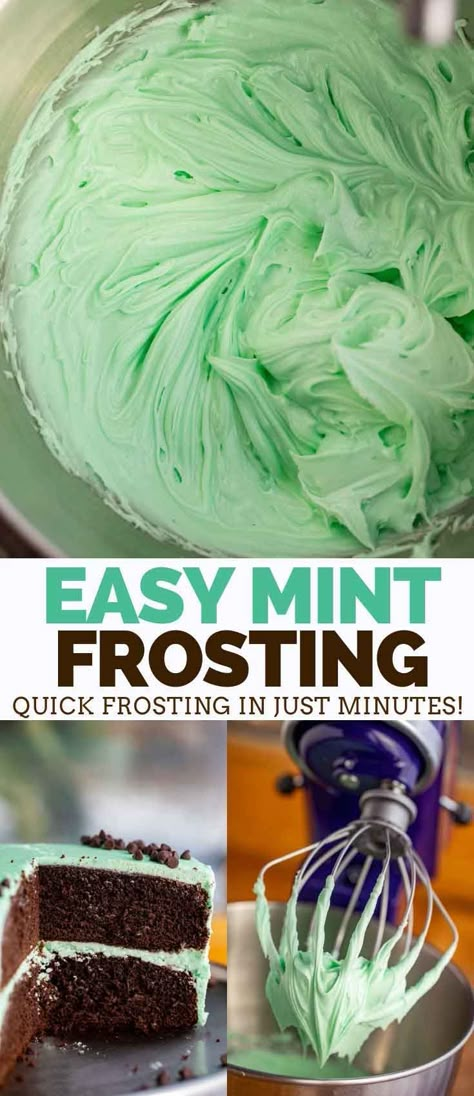 Mint Frosting is buttercream made with butter, powdered sugar, mint extract, and green food coloring, ready in less than 10 minutes! #cupcakes #recipe #stpatrick #cake #buttercream #fluffy #dessert #dinnerthendessert Mint Cupcakes, Frosting Buttercream, Mint Frosting, Mint Extract, Cake Buttercream, Icing Frosting, Magic Cake, Green Food, Cupcakes Recipe