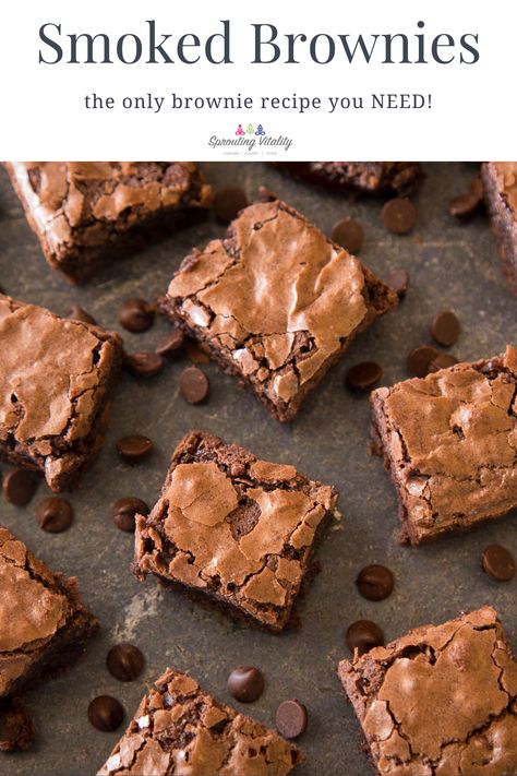 These Smoked Dark Chocolate Brownies are insanely good! Made with high quality ingredients! Grab the recipe today & start making these!  #best #brownierecipe #healthy #healthyrecipe #baking #sproutingvitality Smoked Brownies, Nanny Job, Chocolate Desserts Recipes, Brownie Fudge, Chocolate Chocolate Cake, Fudge Cupcakes, Brownies Healthy, Brownie Mix Recipes, Chocolate Biscotti