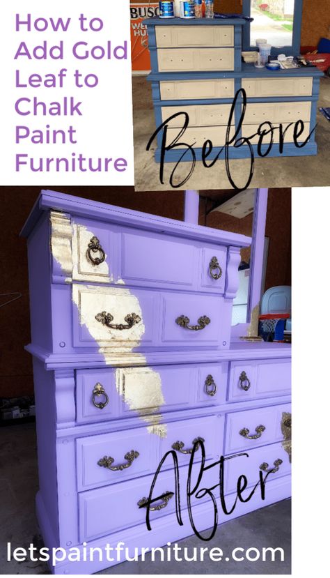 How to Add Gold Leaf to Chalk Paint Furniture - Let's Paint Furniture! Chalk Paint Finishes, Chalk Paint Dresser, Diy Chalk, Diy Chalk Paint, Favorite Paint Colors, Furniture Wax, Paint Design, Latex Paint, Favorite Paint