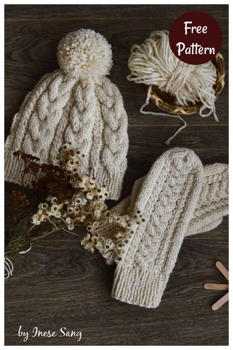 Knitting Mittens Pattern Free, Knitted Mittens Free Pattern, Knit Mittens Free Pattern, Cable Hat Pattern Free, Cable Knit Hat Pattern, Mittens Knitting Pattern, Diy Mittens, Cabled Hat Pattern, Mittens Knitting