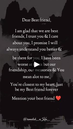 19K views · 7.4K reactions | Tag/share your best friend ❤️🦋🌸 Follow for more @iamalok_akm_   Dear Best friend, I am glad that we are best friends, I trust you & I care about you, I promise I will always understand you better & be there for you, I have been worse at times but our friendship, our memories & You mean alot to me, You're closest to my heart, Just be my Best friend forever #trending  .❤️❤️😍😍❤️❤️😍😍❤️❤️😍😍 .🙏🙏🦋🦋🙏🙏🦋🦋🙏🙏🦋🦋 . Follow for more @iamalok_akm_ .🌸🌸❤️❤️🌸🌸❤️❤️🌸🌸❤️❤️ .🌸🌸🦋🦋🌸🌸🦋🦋🌸🌸🦋🦋 _____________ #bestie #bestfriend #bestfriends #friendship #dosti #bff #bffgoals #bestiesforlife #friendshipday #love #friendshipgoals #friendshipquotes #quotes #instaborn #borninstagram #asthetic #trend #trendingreels #bffgoals | 𝐀ᒪØⓀ 𝔀яƗ𝐓𝑒я | rakesh_writings Your Friendship Means The World To Me, I Trust You Quotes, My Best Friend Quotes, Trust Yourself Quotes, Be My Best Friend, Beat Friends, Best Friend Forever, Dear Best Friend, Our Memories