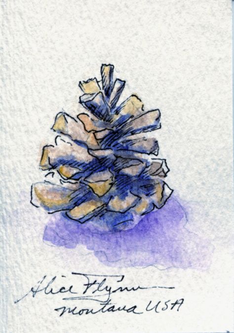 watercolor pine cone painting - Google Search Pinecone Watercolor, Christmas Art Journal, Watercolor Pine Tree, My Saves, Art Trading Cards, Christmas Card Art, Ink And Watercolor, Watercolor Projects, Watercolor Christmas Cards