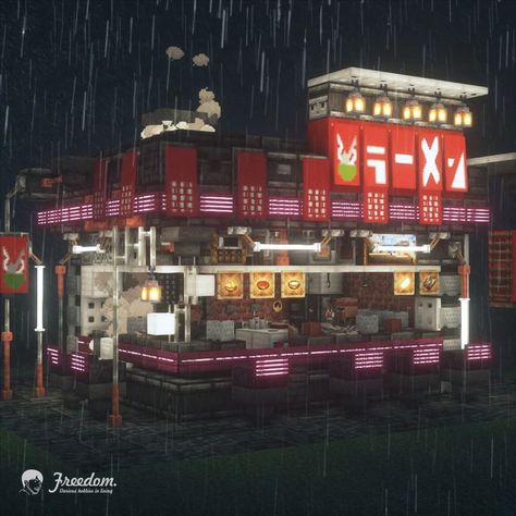 Minecraft JAVA 1.18 Bar Ideas Minecraft, Minecraft Sushi Bar, Bar In Minecraft, Minecraft Ramen Shop, Minecraft Bar Design, Minecraft Bar Ideas, Japan Minecraft, Minecraft Cyberpunk House, Minecraft Cyberpunk City