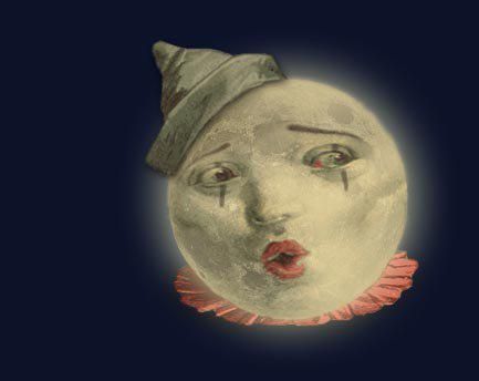 Pagliacci as the moon Man In The Moon Face, Moon Madness, Vintage Celestial, Man In The Moon, Vintage Moon, In The Moon, Moon Illustration, Moon Face, Good Night Moon