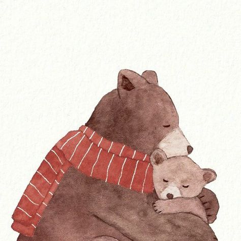 tsoooki on Instagram: "Hello December 🌨️ This is an illustration I created last year: A mama/papa bear and a baby bear ❤️ It’s so cold now in Paris (Currently one celsius degree ❄️🥶) so I really felt that sharing this warm bear hug was essential! 🐻 Swipe to see it as a card ✨ Have a warm weekend! 🥰 - #bearillustration #bearart #bearpainting #illustrationnow #kidlitart #kidlit #kidlitillustration #watercolorillustration #holidayillustration #christmascards #catcard #winterillustration #holidayart #childrenillustration #tempuradesign #watercolorchristmas #doodlyholidays #cuteanimalillustration #giftsformom #watercoloranimal #giftsformum #giftformom #giftsfordad" Animal Hug Illustration, Simple Bear Illustration, Two Bears Cartoon, Bear Hug Drawing, Simple Bear Drawing, Baby Bear Drawing, Bear Hug Illustration, Bear Illustration Cute, Cold Illustration