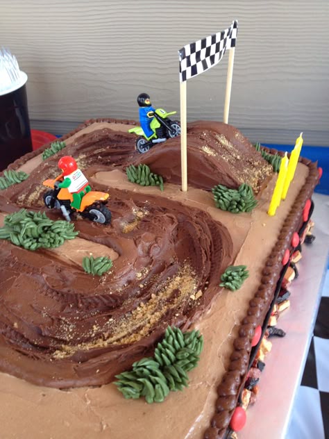 I love how well the tire tracks show up. Dirt Bike Birthday Cakes For Boys, Bmx Birthday Cake, Ktm Birthday Cake, Motorbike Birthday Cake, Dirt Bike Cakes For Boys, Motor Bike Cake, Dirt Bike Birthday Cake, Bmx Cake, Motocross Cake