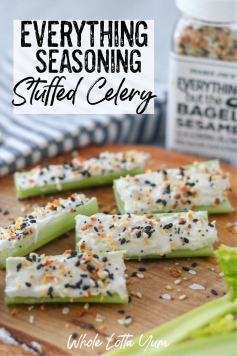 keto recipes dairy free for you #Recipes Celery With Cream Cheese, Cream Cheese Stuffed Celery, Everything Bagel Seasoning Recipes, Stuffed Celery, Everything Seasoning, Everything Bagel Seasoning, Vegan Cream, Bagel Seasoning, Quick And Easy Appetizers