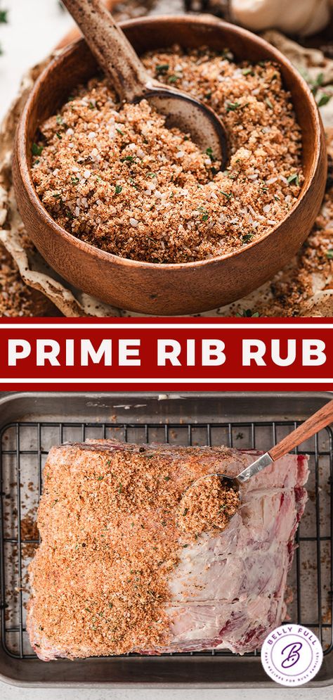 Your showstopping prime rib deserves THE BEST Prime Rib Rub! This easy prime rib rub recipe adds a flavorful punch without overpowering the meat’s natural flavor. The simple seasonings, fresh herbs, and brown sugar create a rub that adds depth, tenderizes the meat, and a beautiful crust. Prime Rib Roast Dry Rub Recipe, Best Prime Rib Seasoning, Herb Rub For Prime Rib, Dry Rub For Prime Rib Roast, Rib Roast Rub Recipe, Seasoning For Prime Rib Roast, Best Rub For Prime Rib Roast, Prime Rib Seasoning Rubs Spices, Best Prime Rib Rub