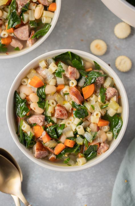 Polish Sausage Soup, Soup With Beans, The Clean Eating Couple, Clean Eating Couple, Kielbasa Soup, Fennel Pasta, Soup Beans, Polish Sausage, Spinach Soup