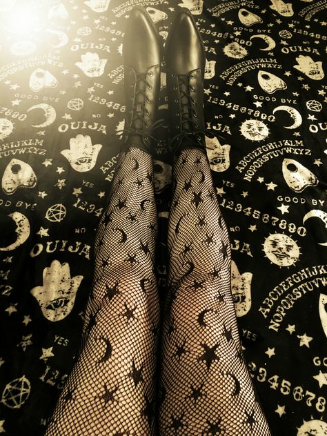 Halloween In July, Witchy Boots, Clothing Grunge, Rock Band Tees, Classic Rock Bands, Star And Moon, Leg Avenue, Fishnet Tights, Goth Outfits