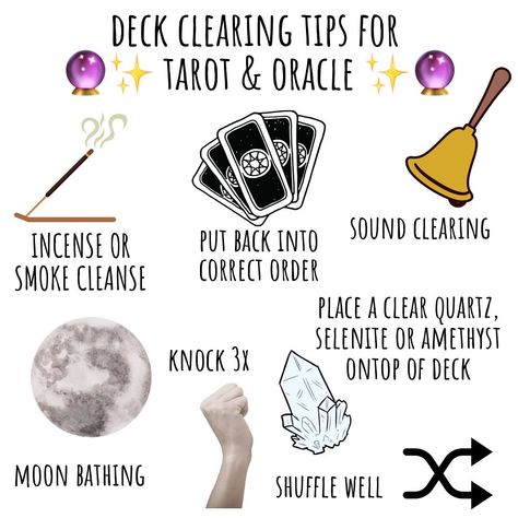 Cleansing Tarot Cards, How To Use A Deck Of Cards As Tarot, How To Use Oracle Cards, Tarot Card Reading, How To Create Your Own Tarot Deck, How To Clear Your Tarot Deck, Oracle Card Reading Tips, New Tarot Deck Tips, Cleansing A Tarot Deck