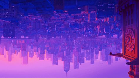 #spiderman #spiderverse #intothespiderverse #superhero #city Spiderverse Laptop Wallpaper Hd, Spiderverse Macbook Wallpaper, Spiderman Wallpaper Chromebook, Spiderverse Purple Aesthetic, Across The Spiderverse Visuals, Spiderverse Buildings, Spider Man Across The Spider Verse Scene, Spiderverse Wallpaper Laptop, Spiderverse Background Concept Art