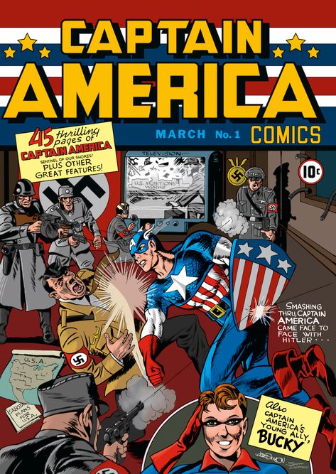 Original art by Jack Kirby. Line art re-creation by Joe Simon. New colour by Scott Dutton #marvel #marvelcomics #captainamerica #ww2 Captain America 1, Capt America, Captain America Comic, Golden Age Comics, John Krasinski, Jack Kirby, Marvel Comic Books, Marvel Girls, Classic Comics