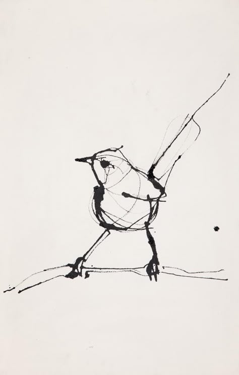 Black Pen Drawing Sketches, Messy Line Art, Birds Sketches, Bird Line Drawing, Bird Watercolor Art, Vogel Tattoo, Drawing Bird, Pen Sketches, Line Drawing Art